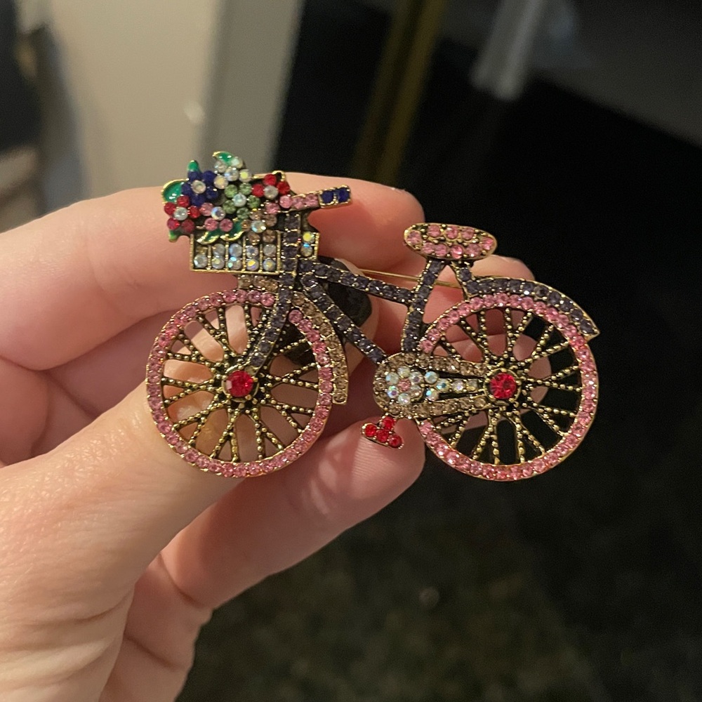 Bicycle with Basket of Flowers Brooch